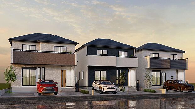 コンビニ・スーパー・ドラスト・学校・病院が徒歩圏内の生活施設に恵まれた住環境に、南東向き陽光あふれる全3邸が誕生します!※イメージパース