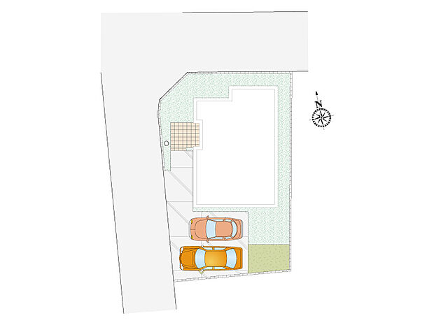 《E号棟　区画図》駐車は並列2台可能です。