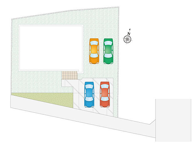久喜市上内（全8区画）B号棟　区画図　　　最多4台駐車可能です。　土地面積　351.85？(106.43坪)　建物面積　84.88？(25.67坪)