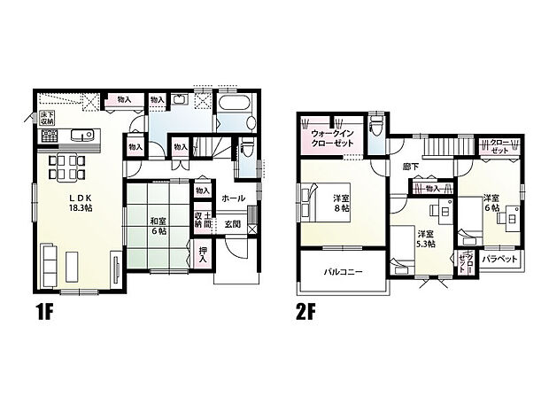 間取り　間取り図のピンクの部分は全て収納です！収納充実で永く住んでもお片付けがしやすい間取りです！