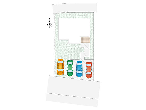 区画図　駐車4台可能！来客時やご家族の増車の際もゆとりのあるスペースです！