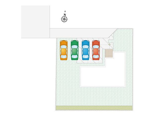 久喜市鷲宮（全10区画）G号棟　区画図　並列4台駐車が出来てお庭も広くとれています。