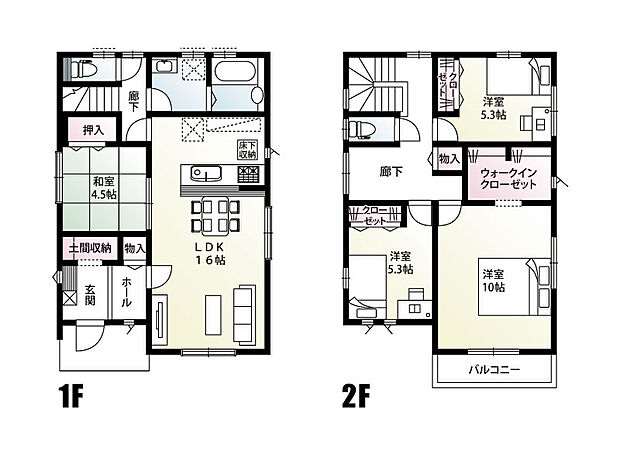 行田市清水町5区画　E号棟　間取り　水回りをまとめた家事のしやすい間取りです。土間収納・WIC付き！