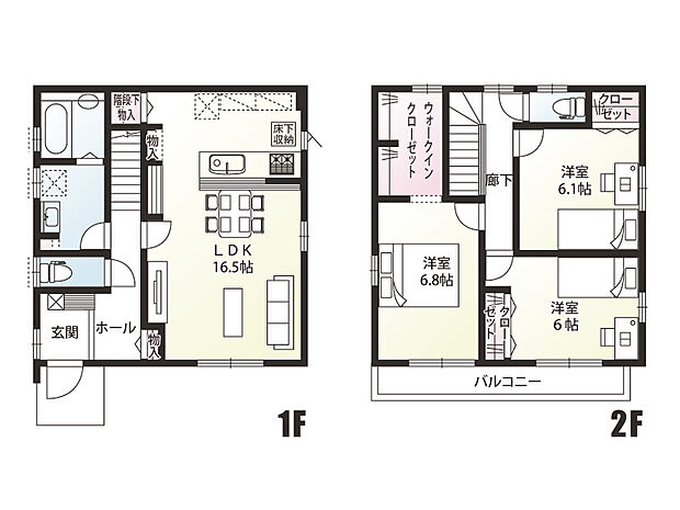 上尾市大字平塚　5区画A号棟　和室なし3LDKの間取りです。