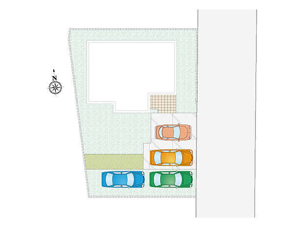 区画図　駐車4台可能！来客時やご家族の増車の際もゆとりのあるスペースです！
