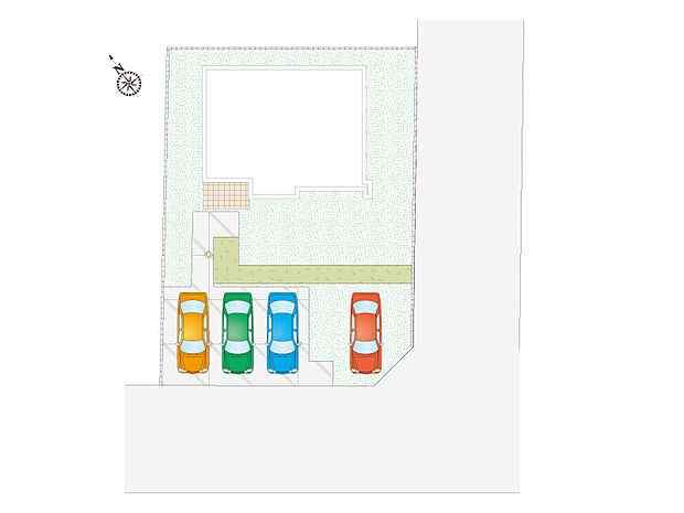 東方町5丁目〜78坪の広い敷地は東南の角地に面していて日当たりも良く、並列4台の駐車も可能です。