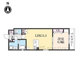 京都市営烏丸線 五条駅 徒歩4分の賃貸マンション 2階1LDKの間取り