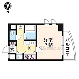 京都市営烏丸線 五条駅 徒歩1分の賃貸マンション 5階1Kの間取り