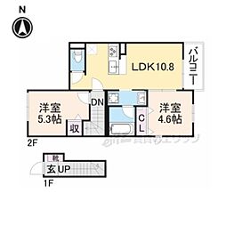 グレーヌ東寺 2階2LDKの間取り