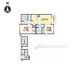 グレーヌ東寺 301 3階2LDKの間取り