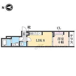 叡山電鉄叡山本線 元田中駅 徒歩5分の賃貸アパート 1階1LDKの間取り