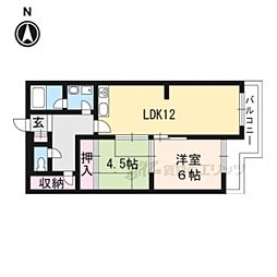 ビューハイツ京都山科 2階2LDKの間取り