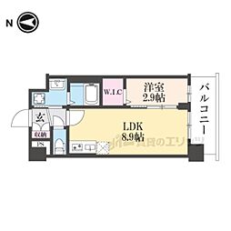 京都市営烏丸線 十条駅 徒歩4分の賃貸マンション 2階1LDKの間取り