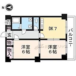 京阪本線 神宮丸太町駅 徒歩11分の賃貸マンション 5階2DKの間取り