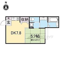グランドジャパニング京都五条 2階1DKの間取り