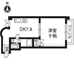 シャトー庵 4階1DKの間取り