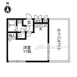 京都市営烏丸線 五条駅 徒歩2分の賃貸マンション 4階1Kの間取り