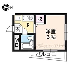叡山電鉄叡山本線 元田中駅 徒歩4分の賃貸マンション 4階1Kの間取り