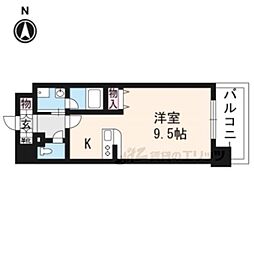 京都市営烏丸線 烏丸御池駅 徒歩4分の賃貸マンション 5階1Kの間取り
