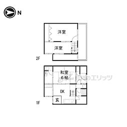 京都市営烏丸線 五条駅 徒歩5分の賃貸一戸建て 3DKの間取り