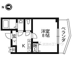 京阪本線 東福寺駅 徒歩1分の賃貸マンション 2階1Kの間取り