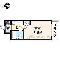 ＤＥＴＯＭ−1御所南 2階1Kの間取り