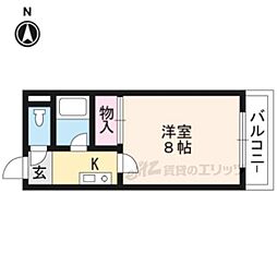 コスモハイツ河原町 1Kの間取図画像