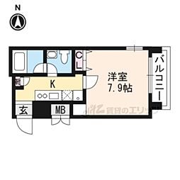プレサンスNEO京都烏丸 1Kの間取図画像