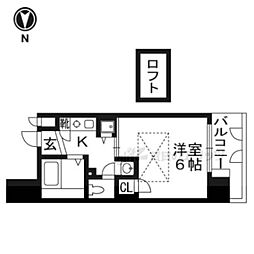 エステムコート京都河原町プレジール 1Kの間取図画像