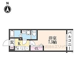 YUMARIN7百万遍 1Kの間取図画像