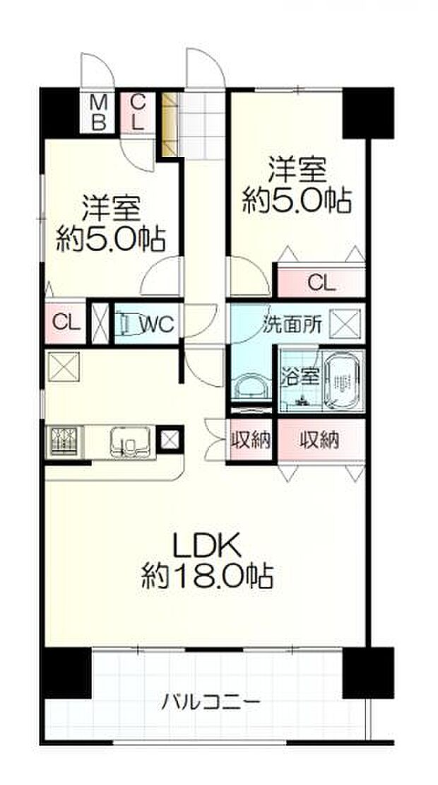 ダイトシティ仙台東(2LDK) 3階の間取り