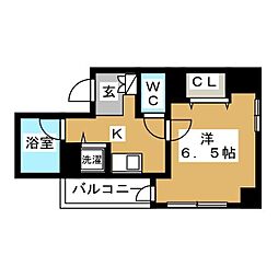 カスタリア新富町III 10階1Kの間取り