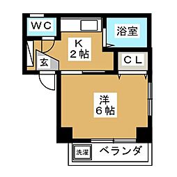 ＤＡＮハイツ2 2階1Kの間取り