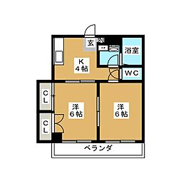 チェリーパレス 2階2Kの間取り