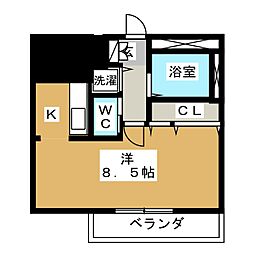レニエ・ラ・ヴェルトゥ ワンルームの間取図画像