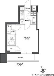 オーキッドレジデンス上野稲荷町 2階1Kの間取り