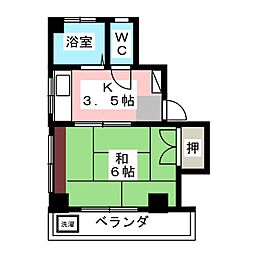 ハイツ市田 2階1Kの間取り