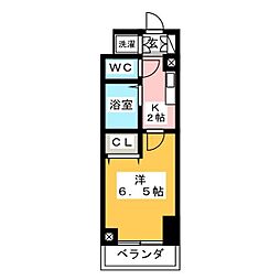 レジディア大島 2階1Kの間取り