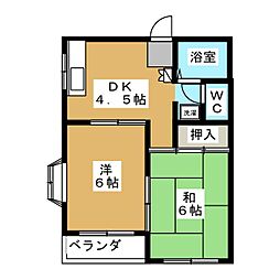 古関ビル 3階2DKの間取り