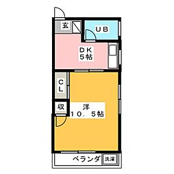 Rビル 1Kの間取図画像
