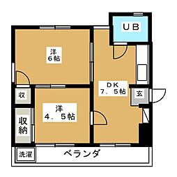 ニューアート本郷 4階2DKの間取り