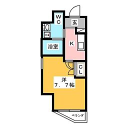 プラウドフラット東神田 2階1Kの間取り