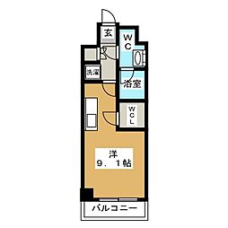 ＯＮＥ　ＲＯＯＦ　ＦＬＡＴ　ＴＳＵＫＩＳＨＩＭＡ 3階ワンルームの間取り