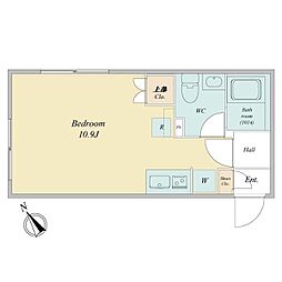 ラヴィエール清澄ガーデンテラス 2階ワンルームの間取り