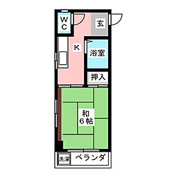 カーサダイマン 4階1Kの間取り