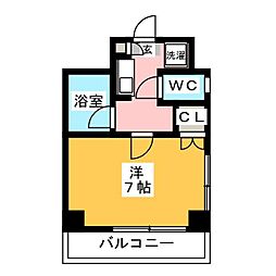 レジディア月島III 2階1Kの間取り