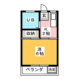 金岡マンション 4階1Kの間取り
