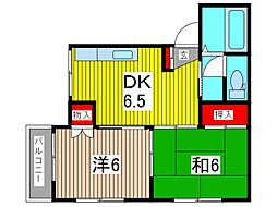 水戸ハイツ 2階2DKの間取り
