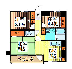 グランシエロ川口本町 4階3DKの間取り