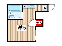 大内第二コープ 1階ワンルームの間取り